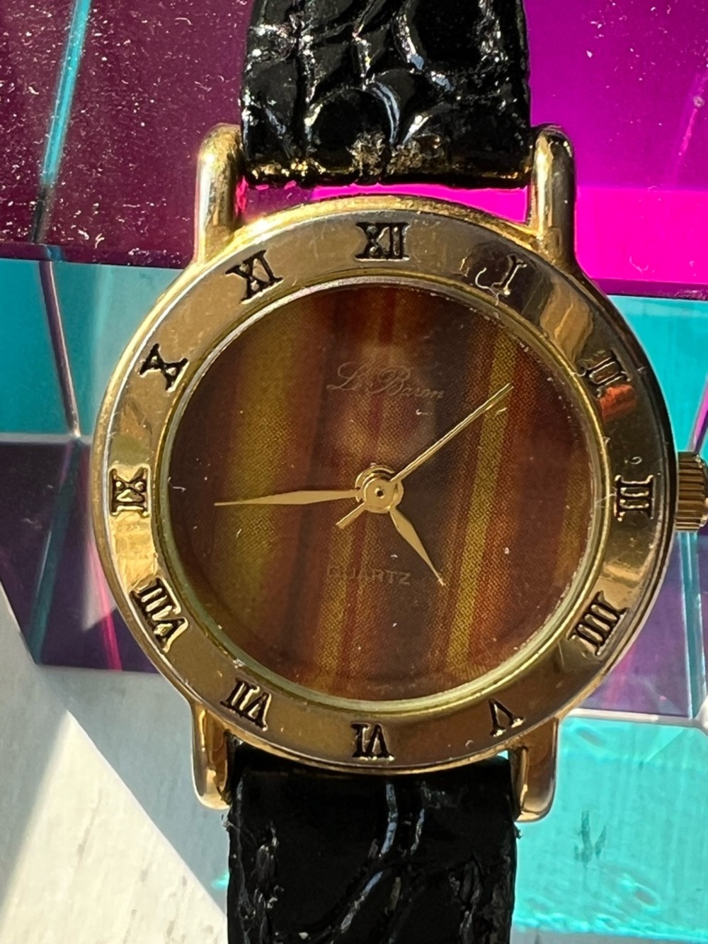 Le Baron | Tiger Eye Watch with Leather Embossed Band | Vintage condition